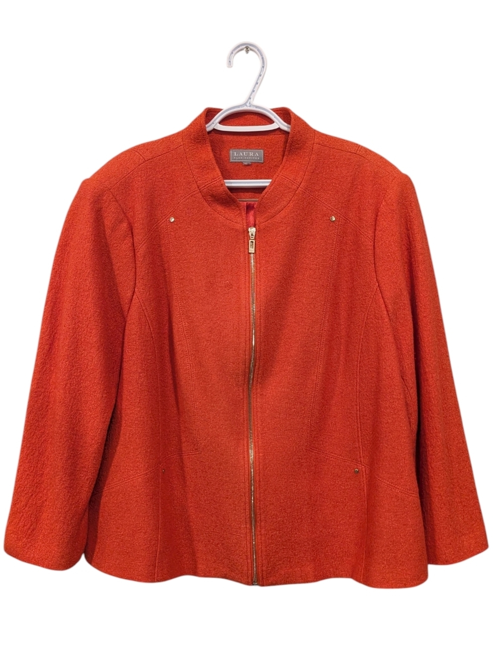 LAURA Orange Wool Blend Zip Jacket Plus Petite Structured Fit